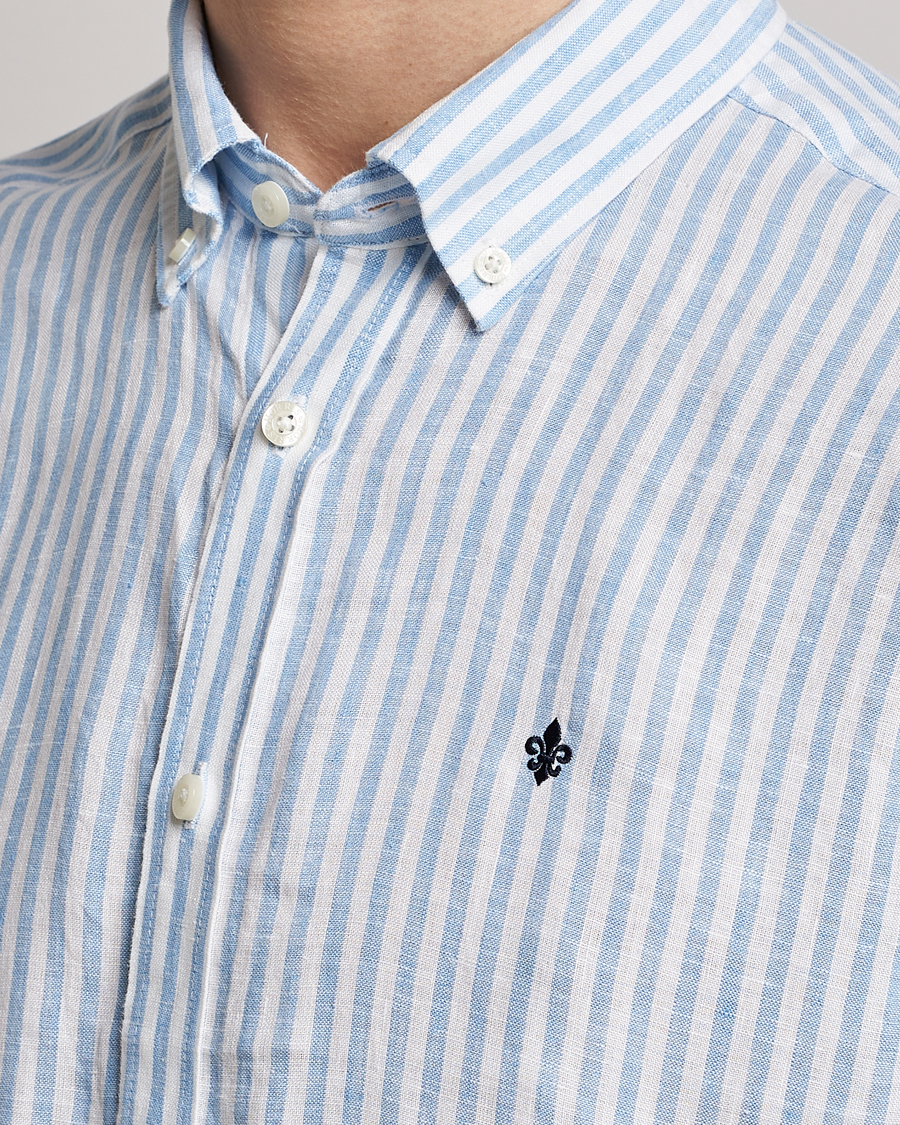 Herr | Skjortor | Morris | Douglas Linen Button Down Striped Shirt Blue/White