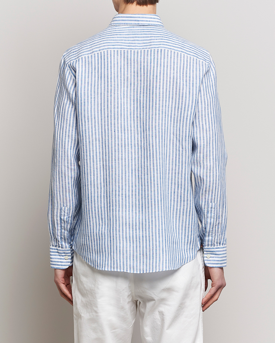 Herr | Skjortor | Morris | Douglas Linen Button Down Striped Shirt Navy/White