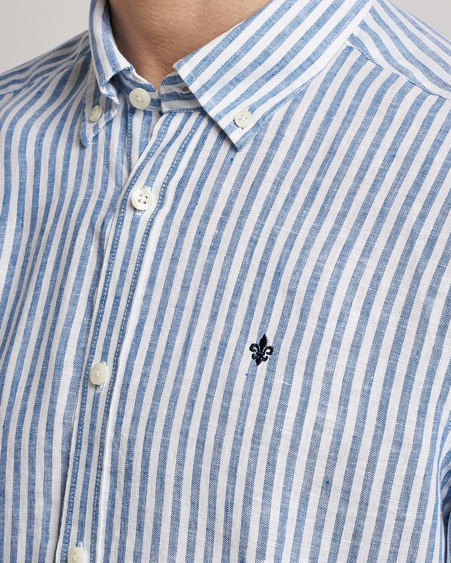 Herr | Skjortor | Morris | Douglas Linen Button Down Striped Shirt Navy/White
