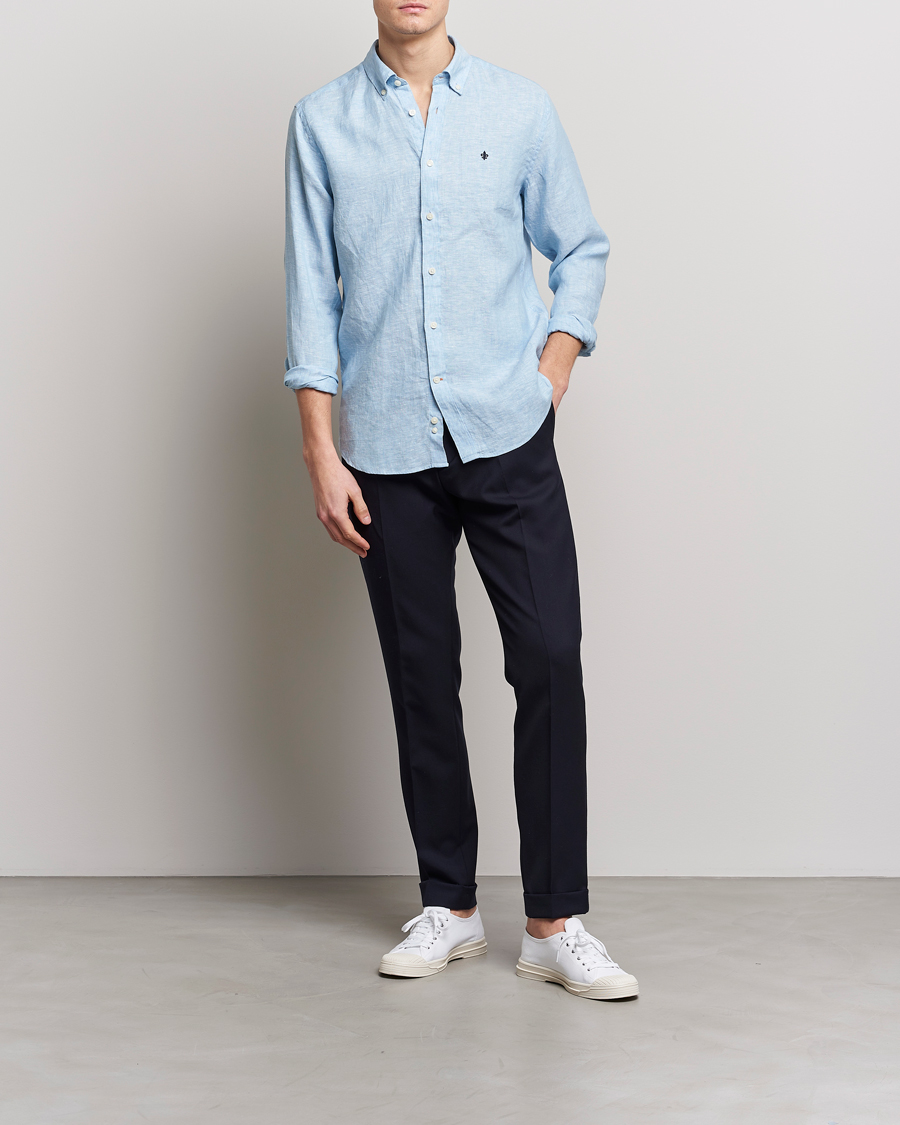 Herr | Skjortor | Morris | Douglas Linen Button Down Shirt Light Blue