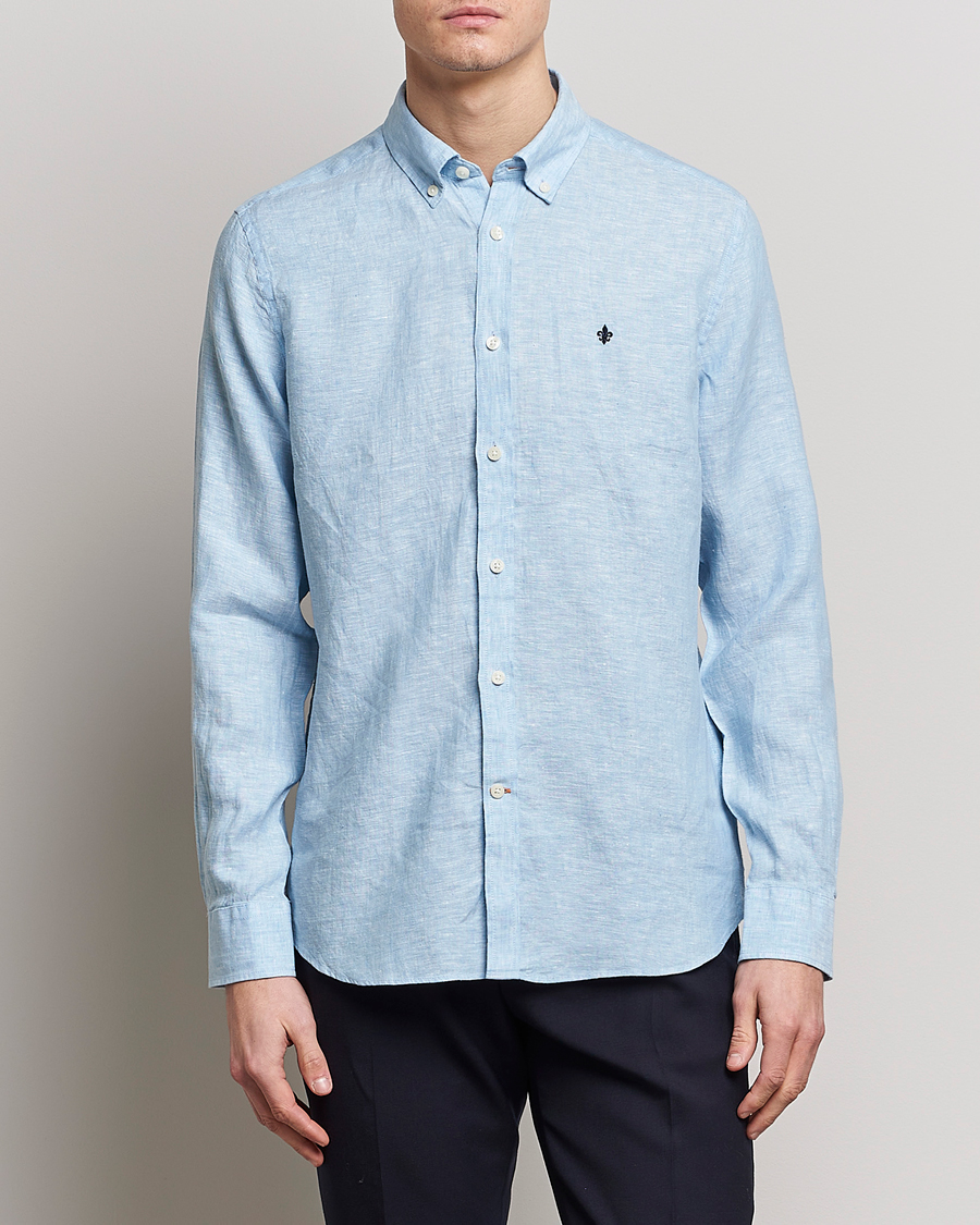 Herr | Kavaj | Morris | Douglas Linen Button Down Shirt Light Blue