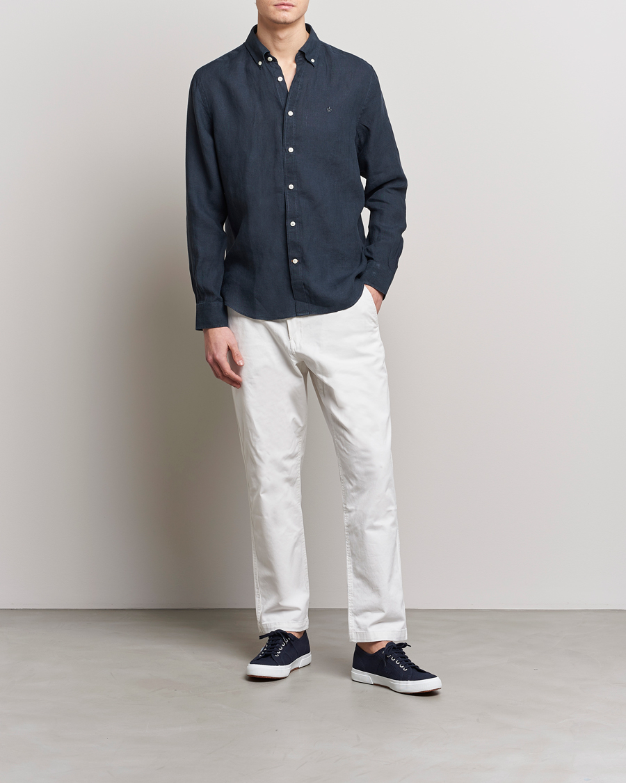 Herr | Skjortor | Morris | Douglas Linen Button Down Shirt Navy