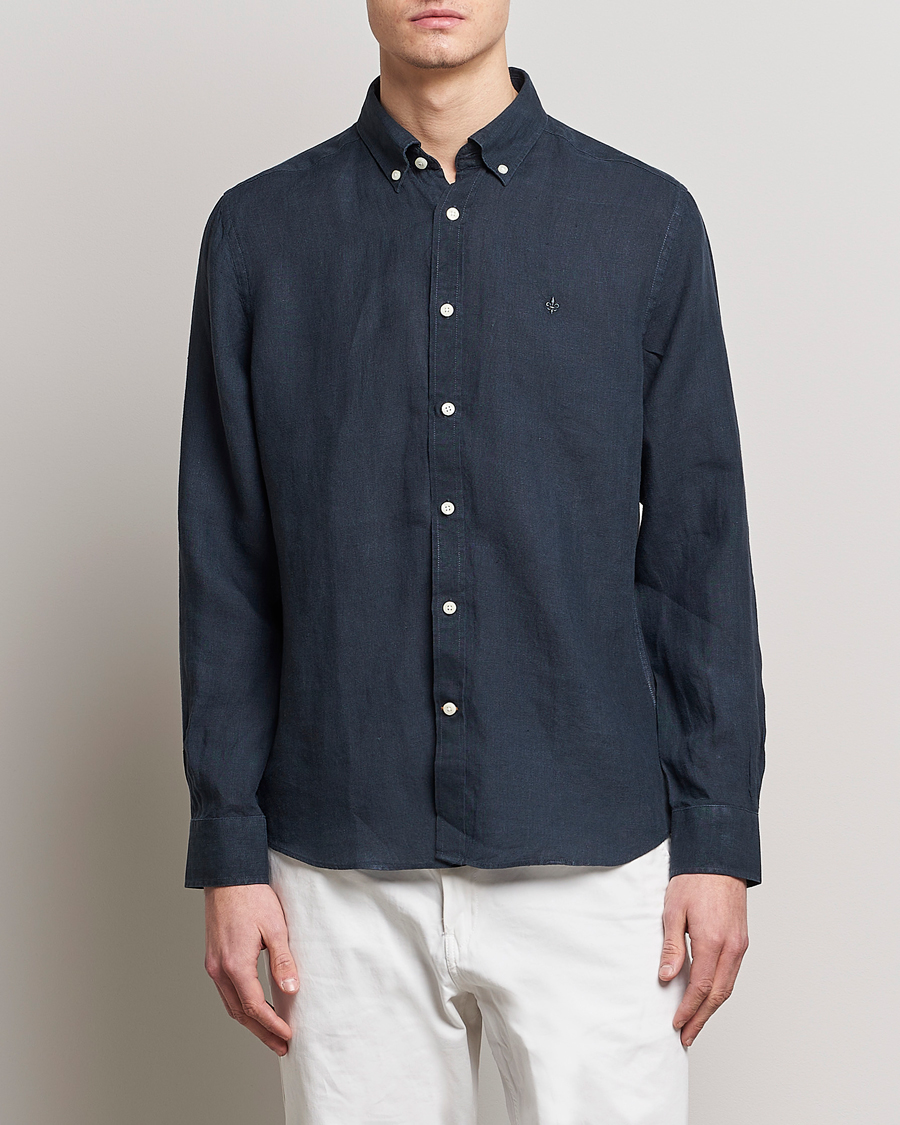 Herr | Preppy Authentic | Morris | Douglas Linen Button Down Shirt Navy