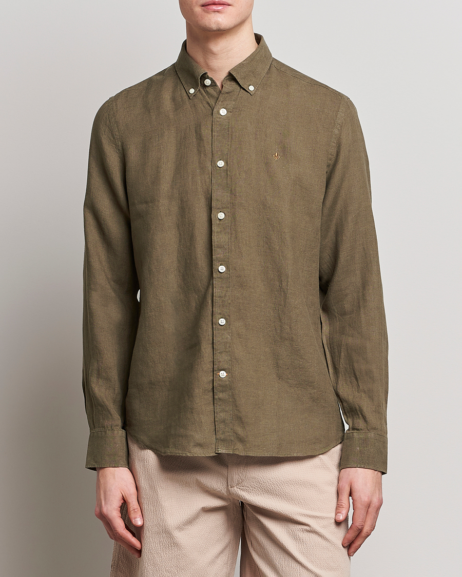 Herr | Skjortor | Morris | Douglas Linen Button Down Shirt Dark Green
