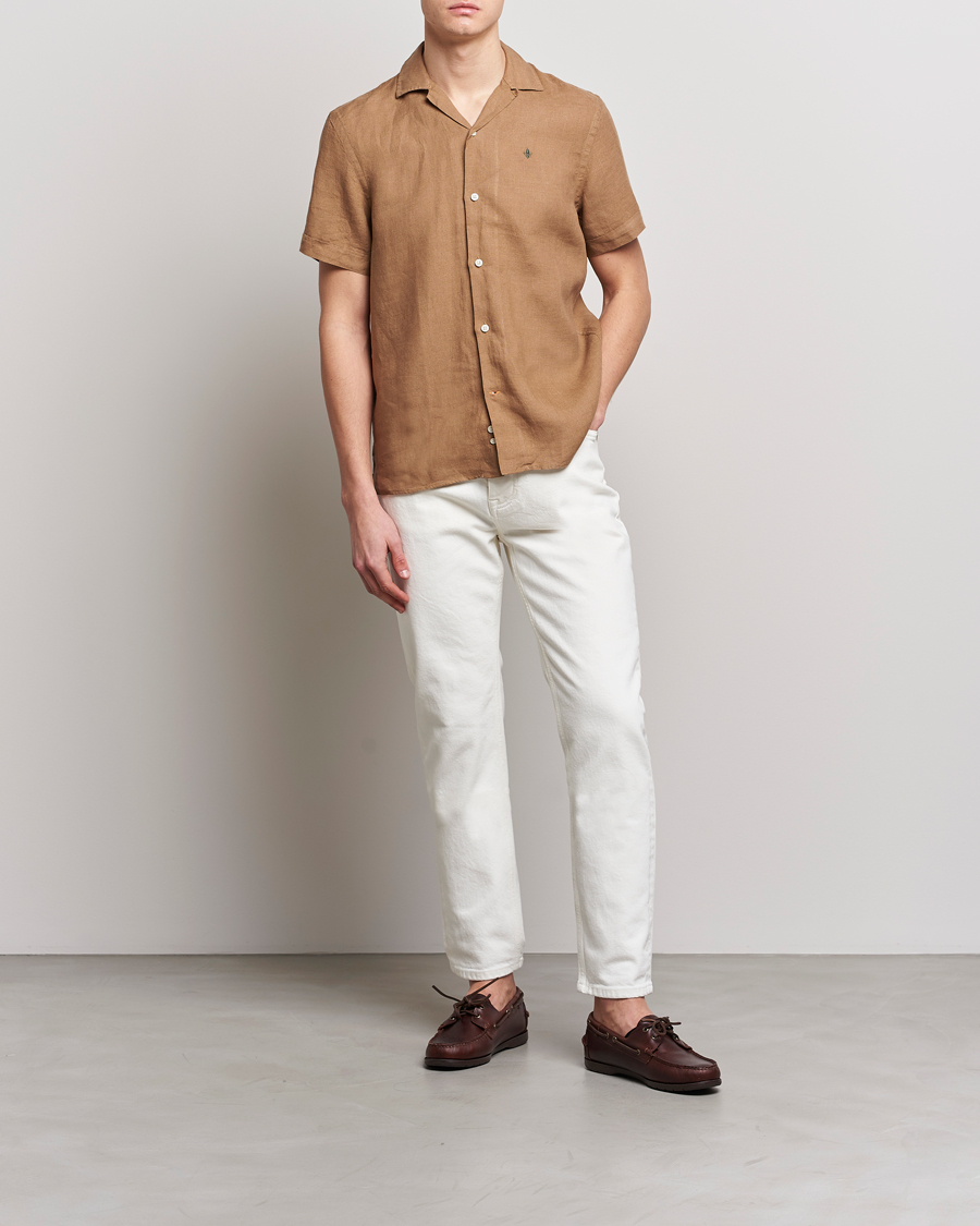 Herr | Skjortor | Morris | Douglas Linen Short Sleeve Shirt Khaki Brown