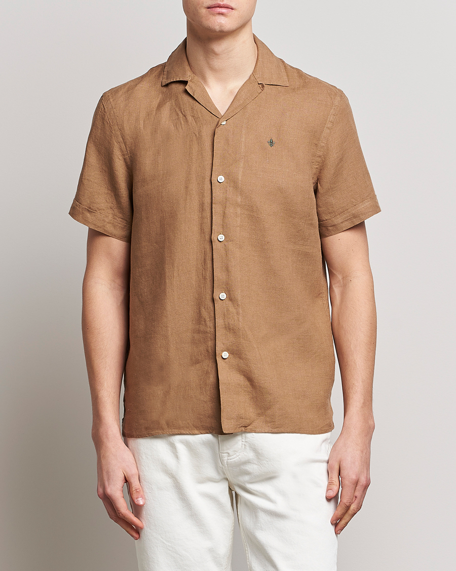 Herr | Skjortor | Morris | Douglas Linen Short Sleeve Shirt Khaki Brown