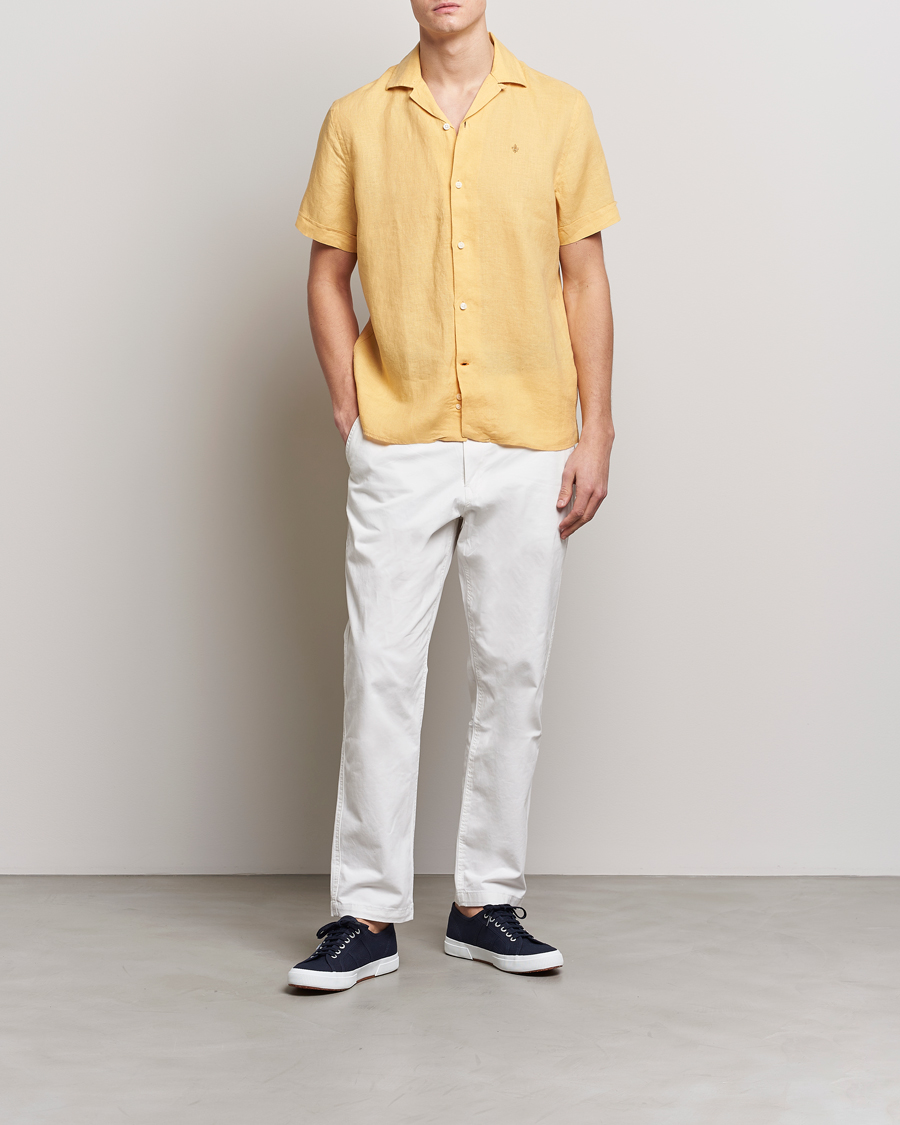 Herr | Skjortor | Morris | Douglas Linen Short Sleeve Shirt Yellow
