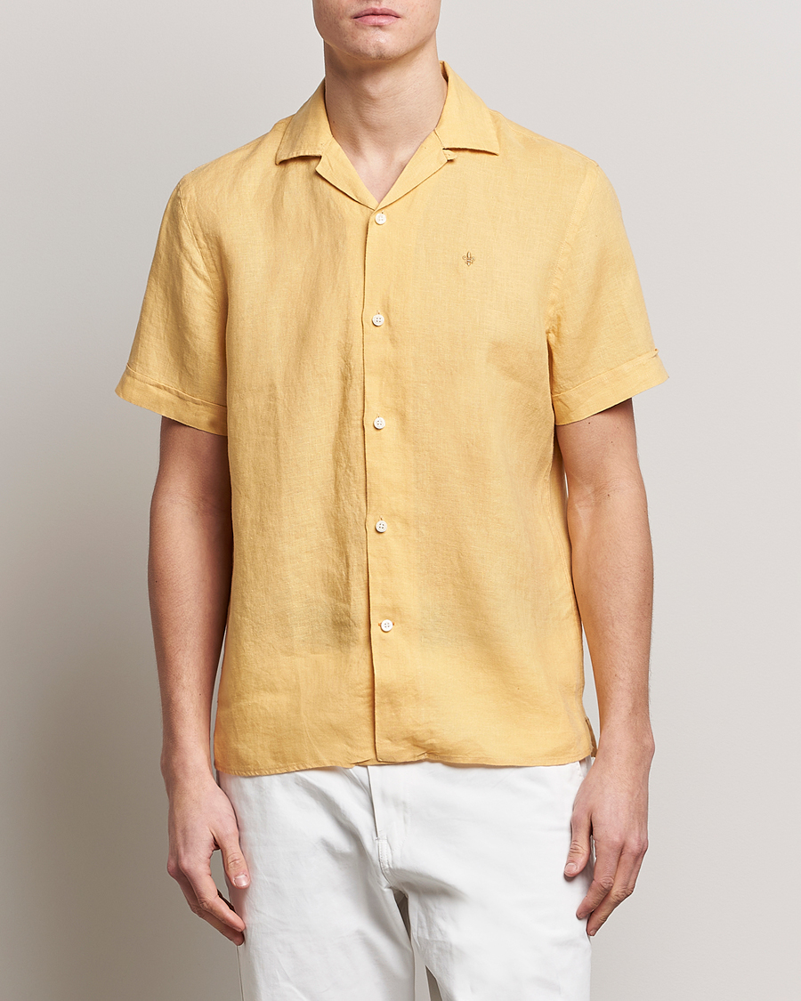 Herr | Skjortor | Morris | Douglas Linen Short Sleeve Shirt Yellow