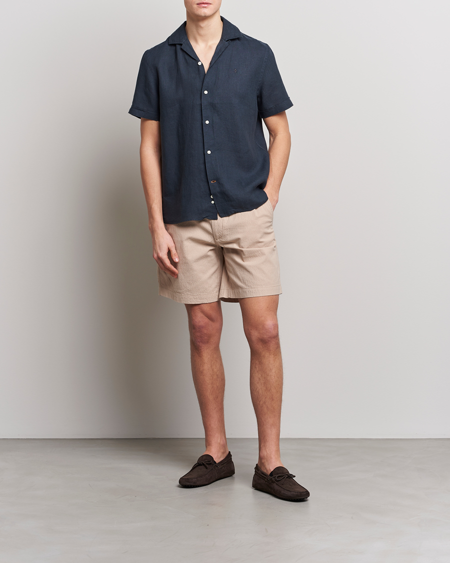 Herr | Skjortor | Morris | Douglas Linen Short Sleeve Shirt Navy