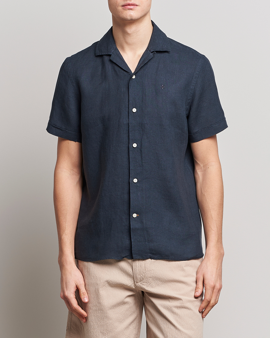 Herr | Skjortor | Morris | Douglas Linen Short Sleeve Shirt Navy