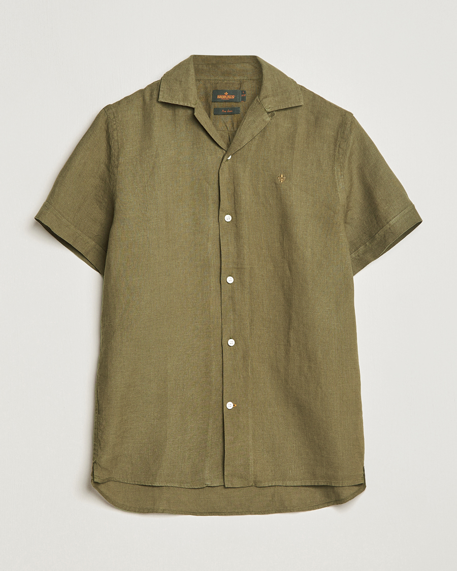 Herr | Skjortor | Morris | Douglas Linen Short Sleeve Shirt Dark Green
