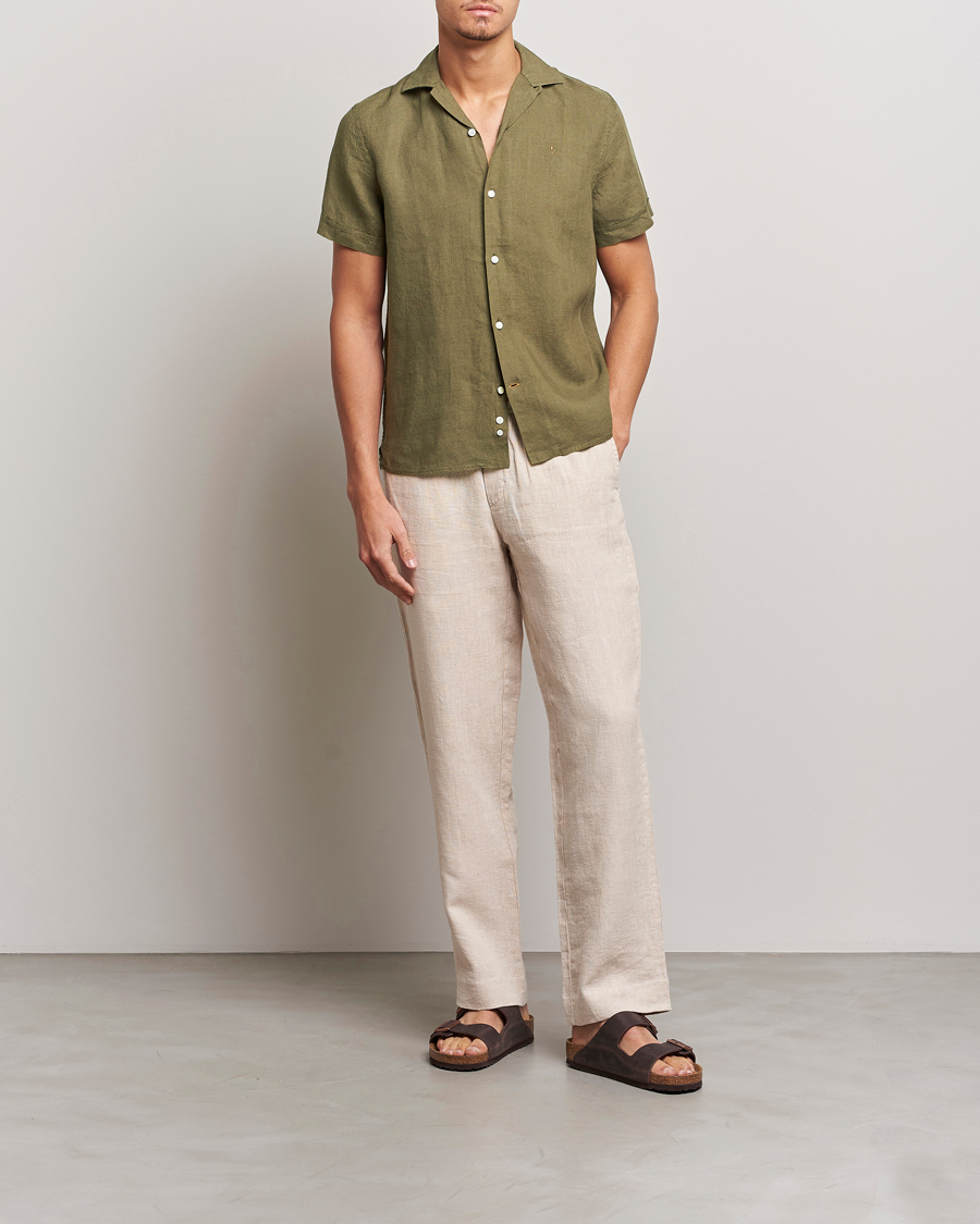 Herr | Skjortor | Morris | Douglas Linen Short Sleeve Shirt Dark Green