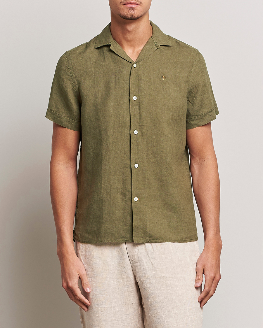Herr | Skjortor | Morris | Douglas Linen Short Sleeve Shirt Dark Green