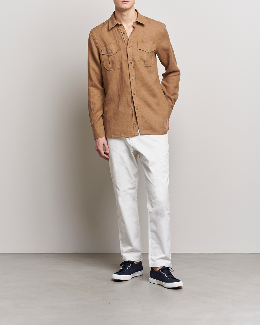 Herr | Skjortor | Morris | Safari Linen Shirt Khaki Brown