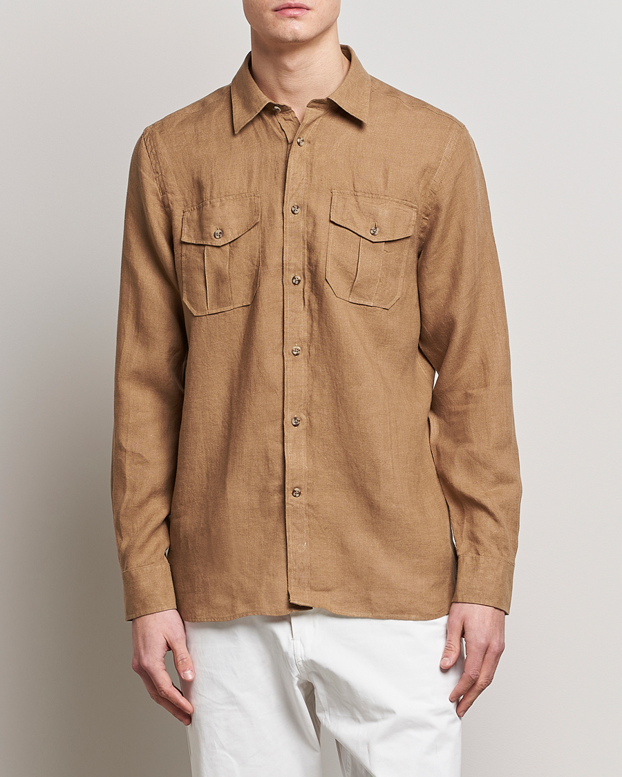 Herr | Casual | Morris | Safari Linen Shirt Khaki Brown