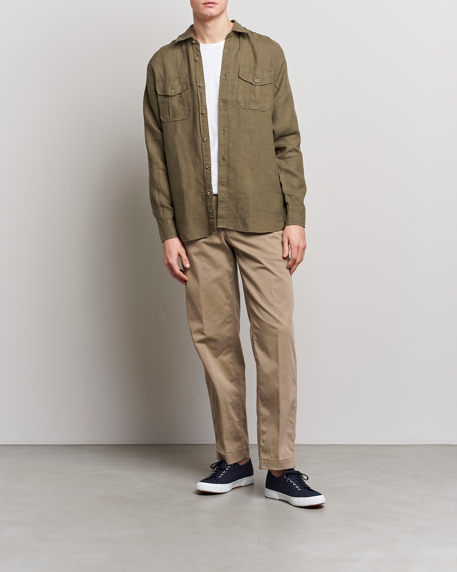 Herr | Skjortor | Morris | Safari Linen Shirt Dark Green