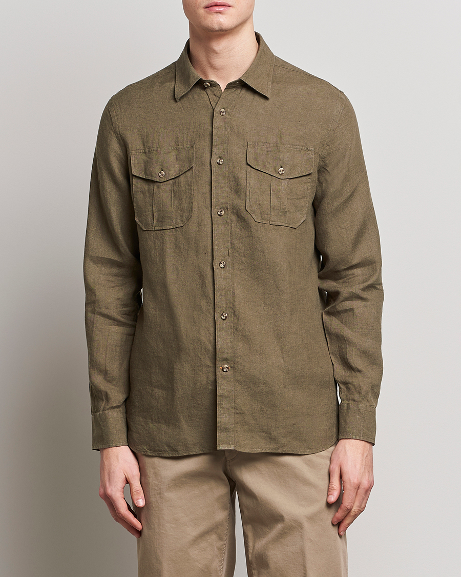 Herr |  | Morris | Safari Linen Shirt Dark Green
