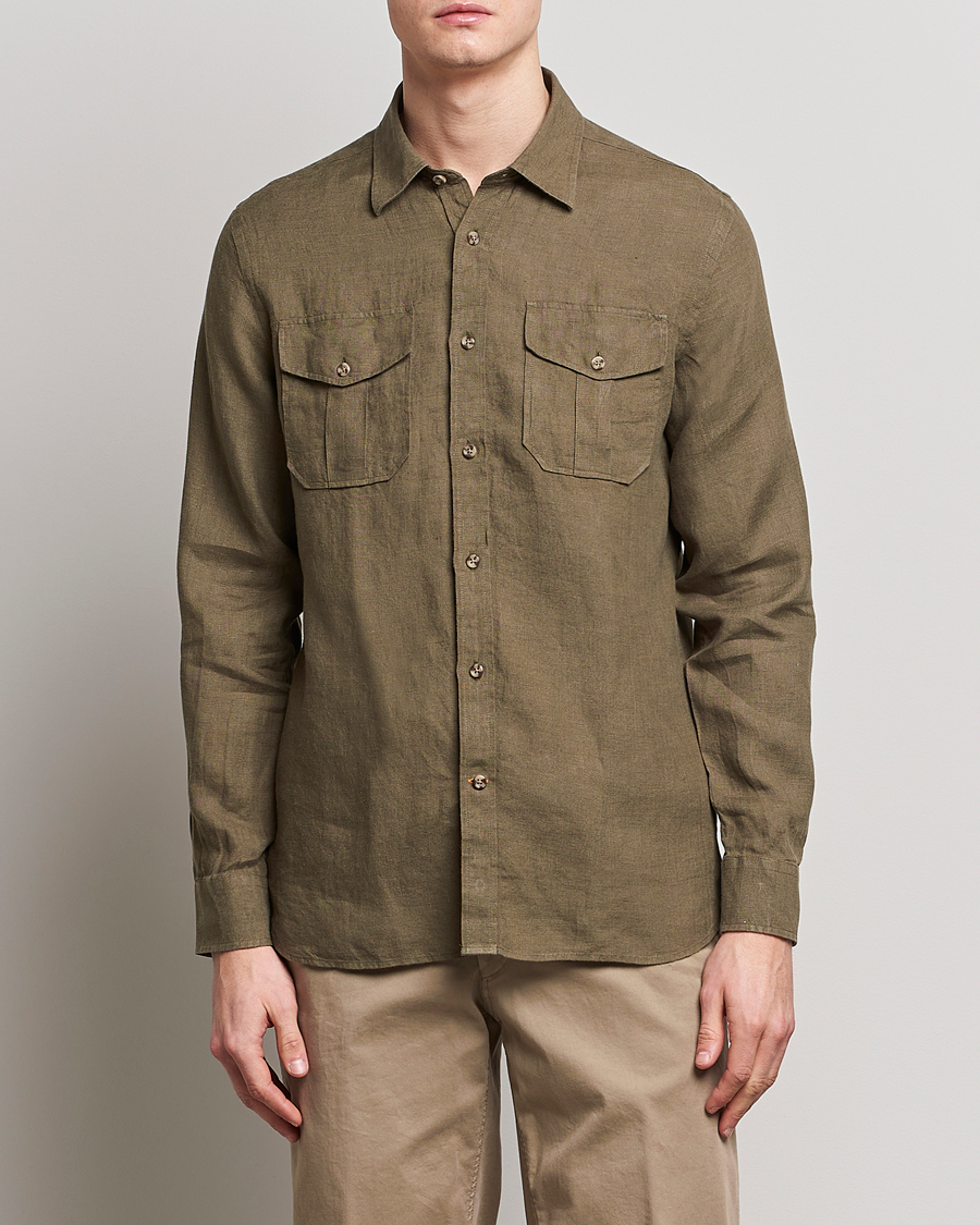 Herr | Skjortor | Morris | Safari Linen Shirt Dark Green
