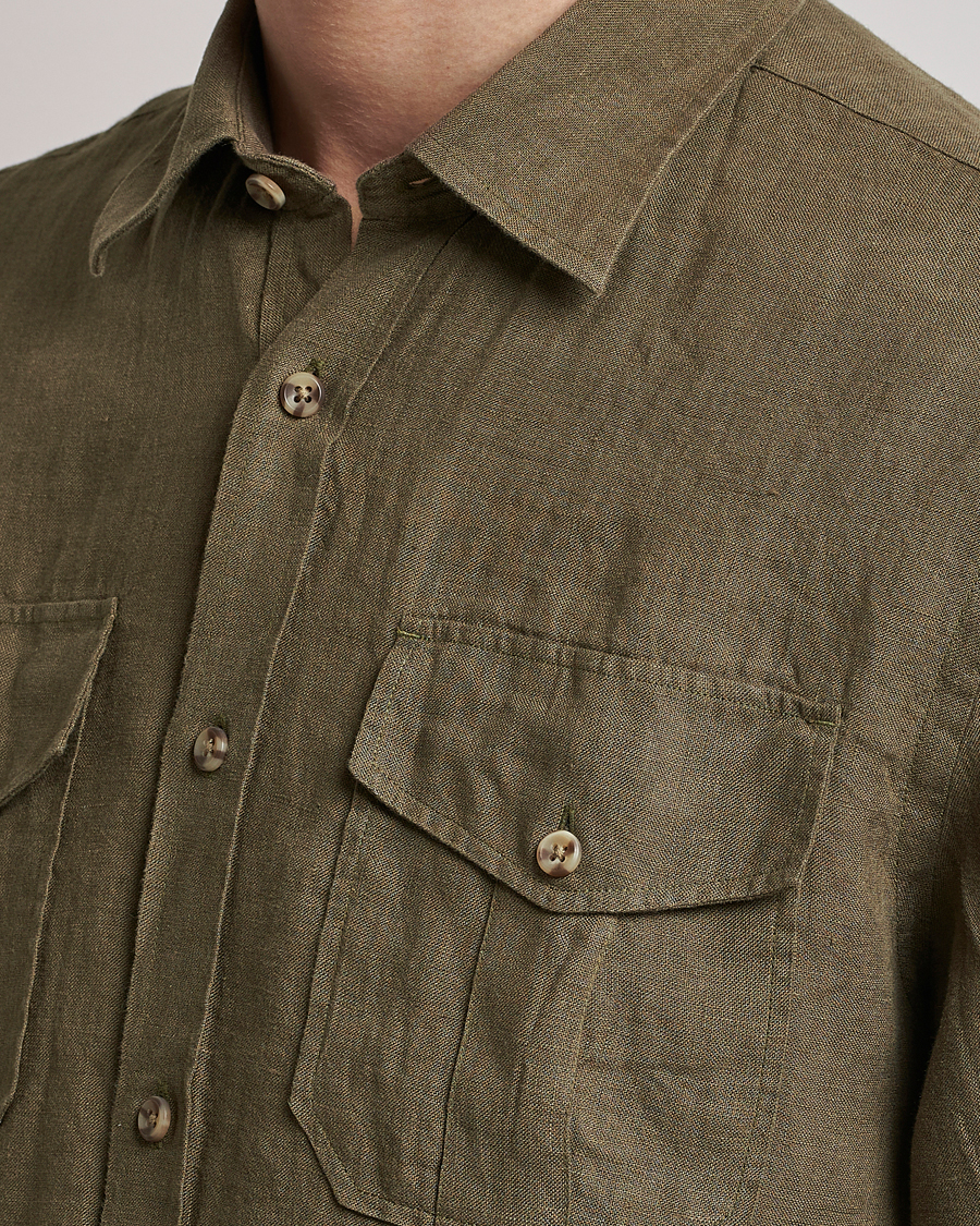 Herr | Skjortor | Morris | Safari Linen Shirt Dark Green