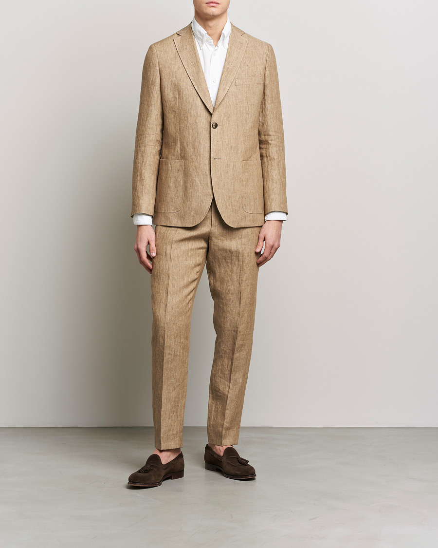 Herr | Byxor | Morris | Bobby Linen Suit Trousers Khaki