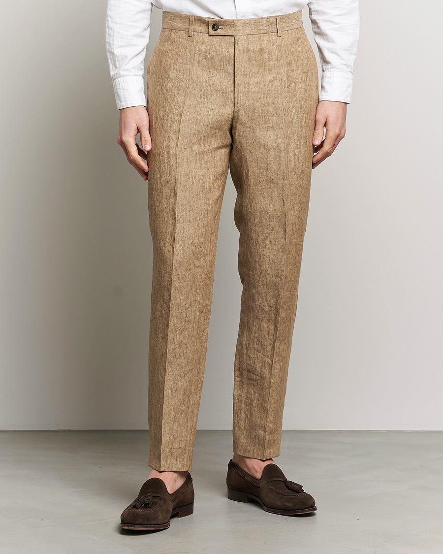Herr | Byxor | Morris | Bobby Linen Suit Trousers Khaki