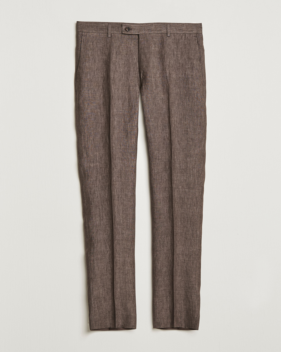 Herr | Byxor | Morris | Bobby Linen Suit Trousers Brown