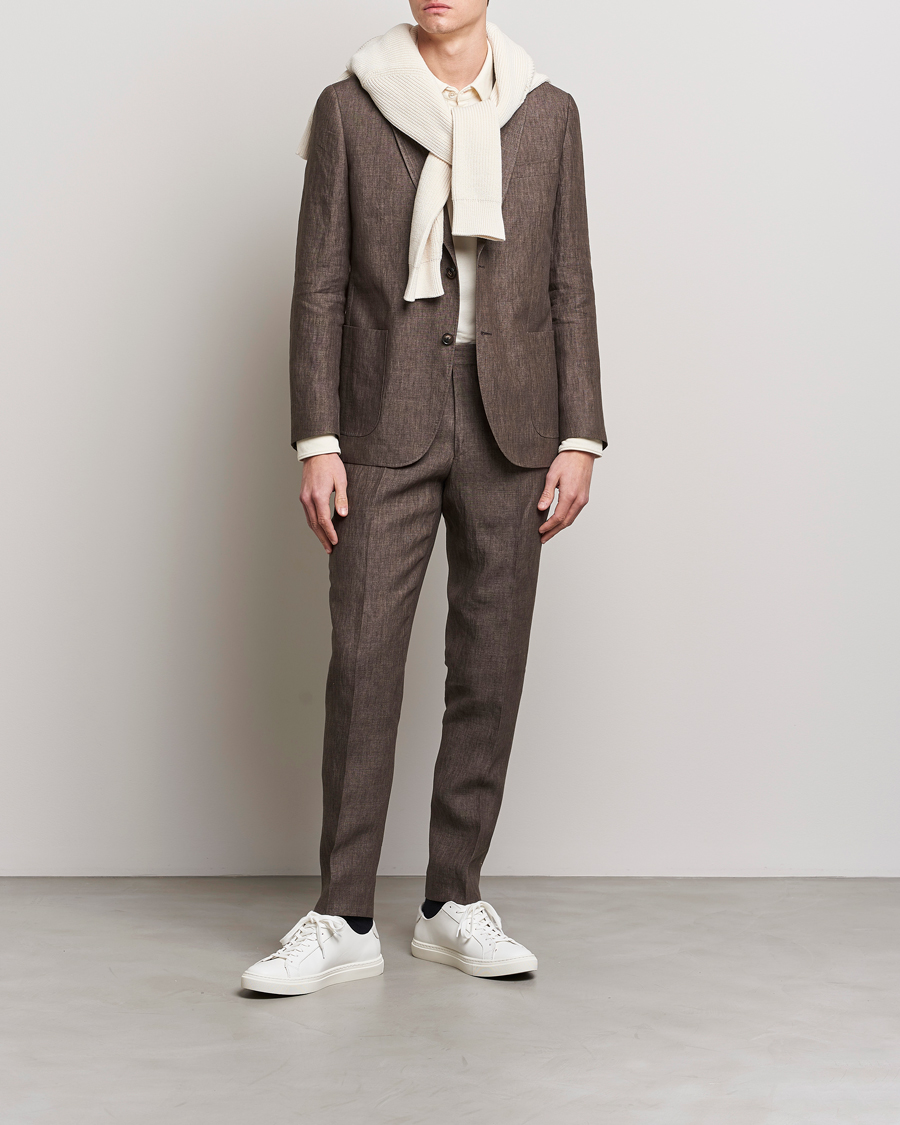 Herr | Byxor | Morris | Bobby Linen Suit Trousers Brown