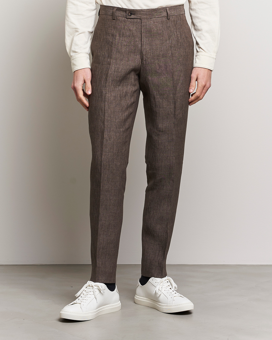 Herr | Byxor | Morris | Bobby Linen Suit Trousers Brown