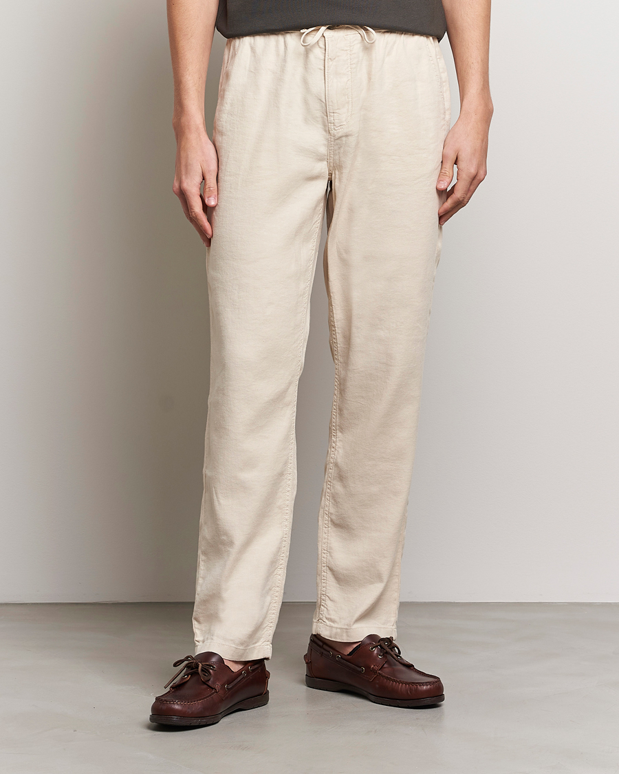 Herr | Byxor | Morris | Fenix Linen Drawstring Trousers Beige