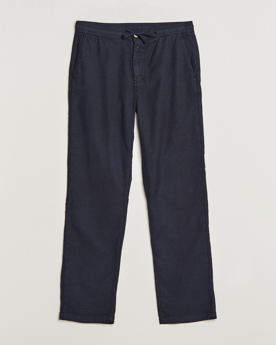 Herr | Byxor | Morris | Fenix Linen Drawstring Trousers Navy