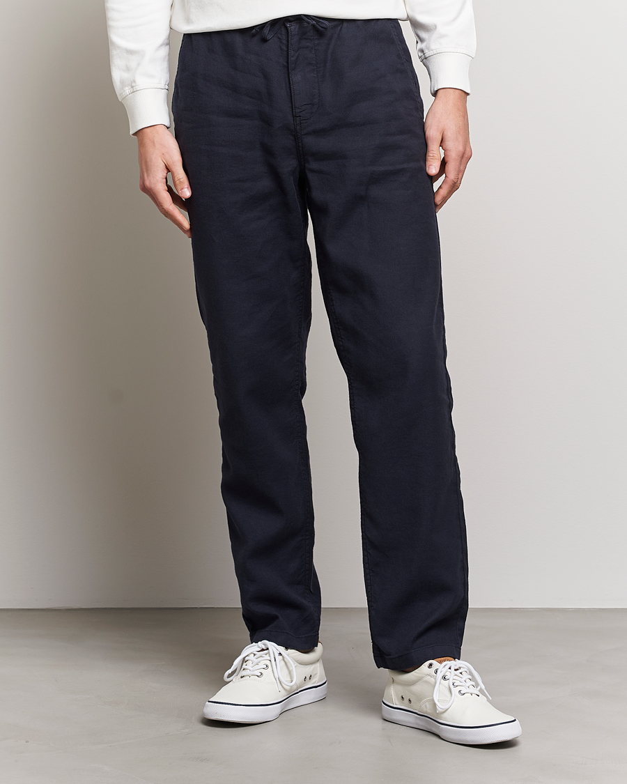 Herr | Byxor | Morris | Fenix Linen Drawstring Trousers Navy