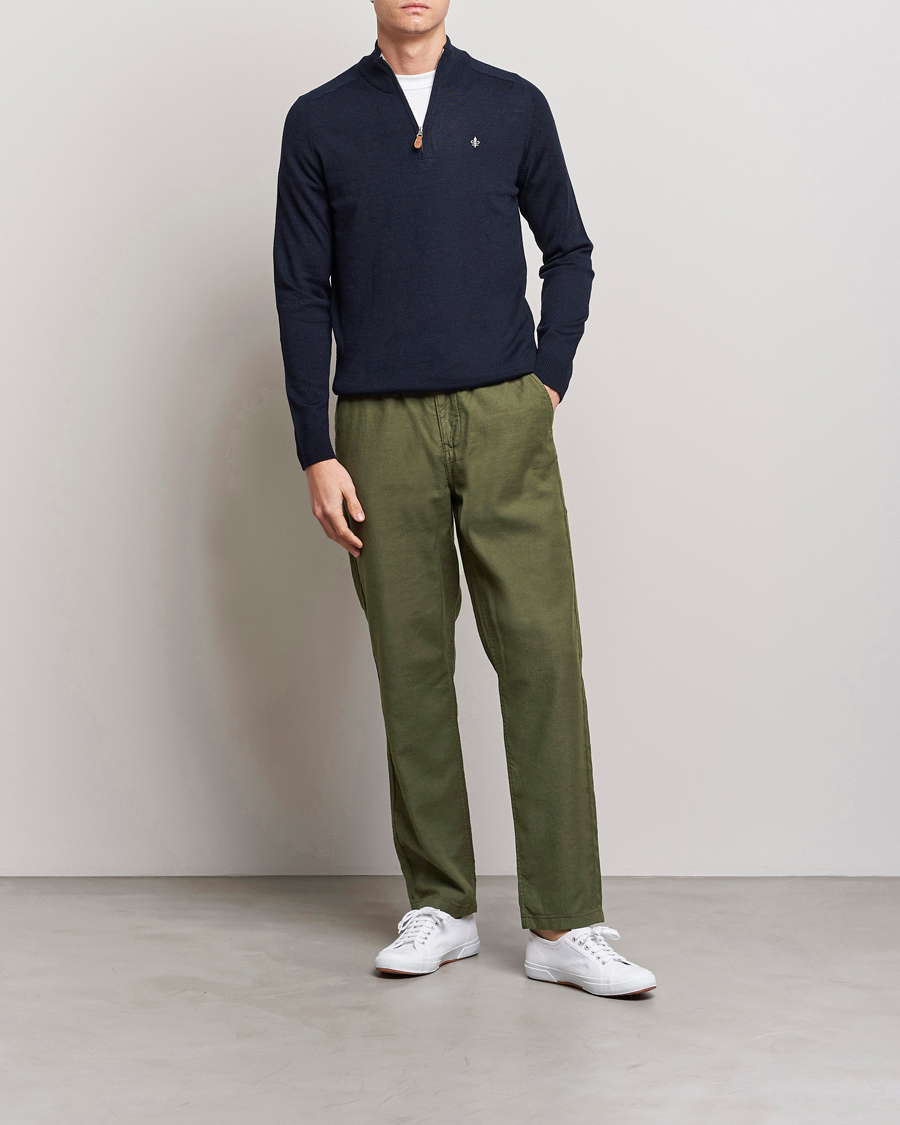 Herr | Byxor | Morris | Fenix Linen Drawstring Trousers Olive