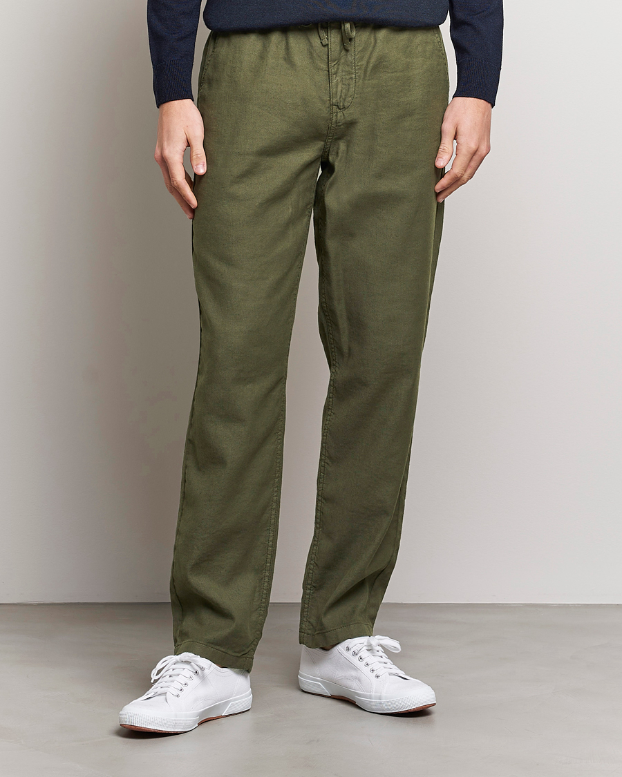 Herr |  | Morris | Fenix Linen Drawstring Trousers Olive