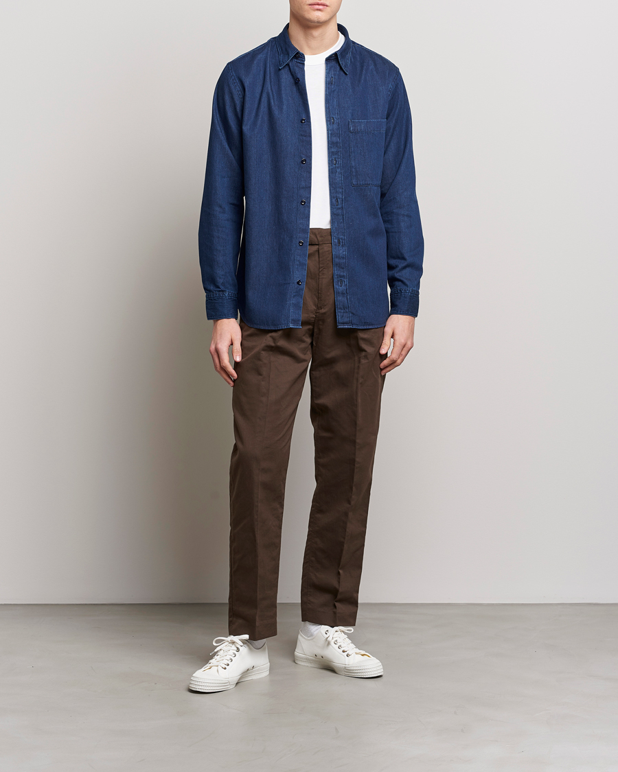 Herr | Skjortor | NN07 | Cohen Tencel Denim Shirt Dark Indigo