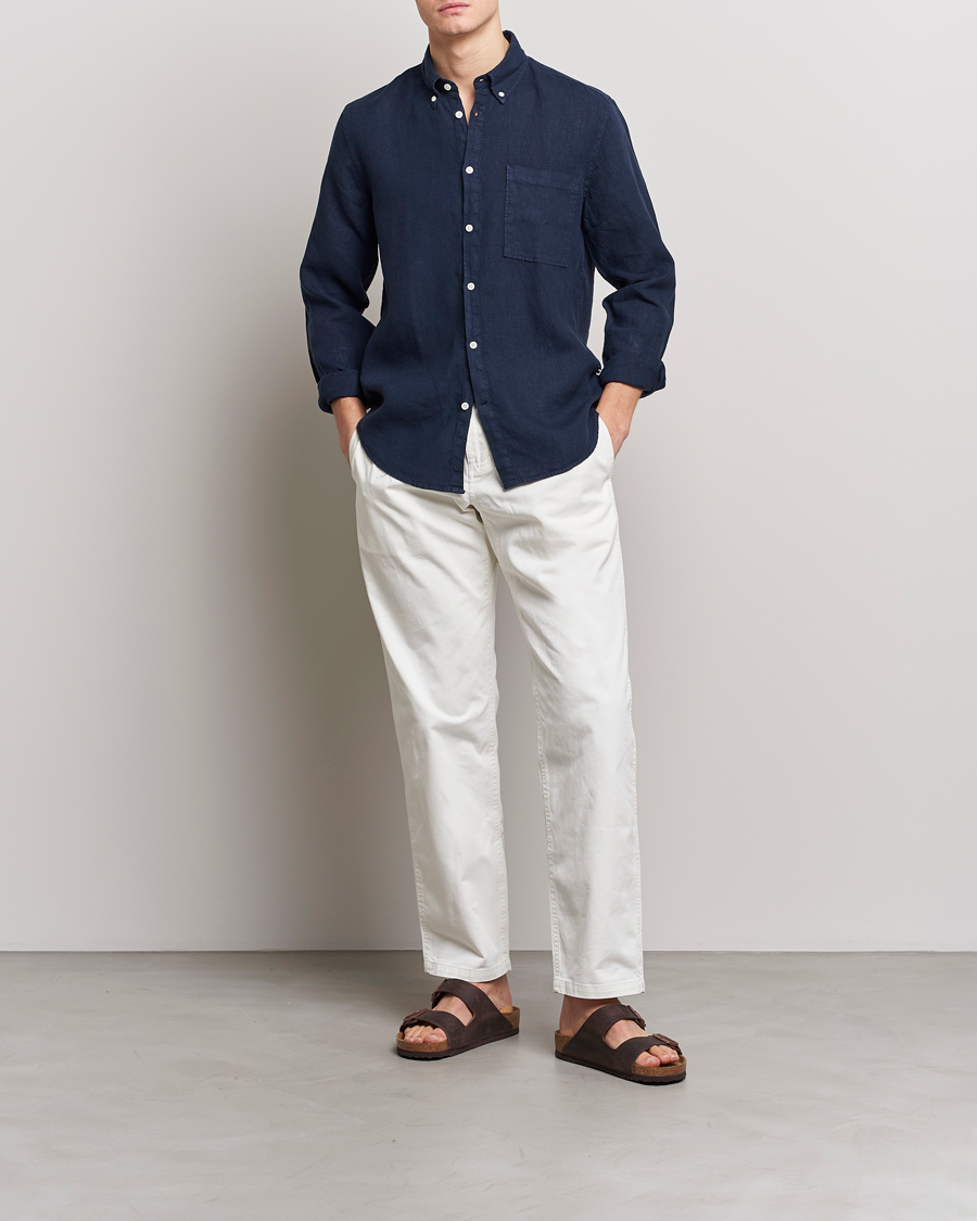 Herr | Skjortor | NN07 | Arne Linen Shirt Navy Blue