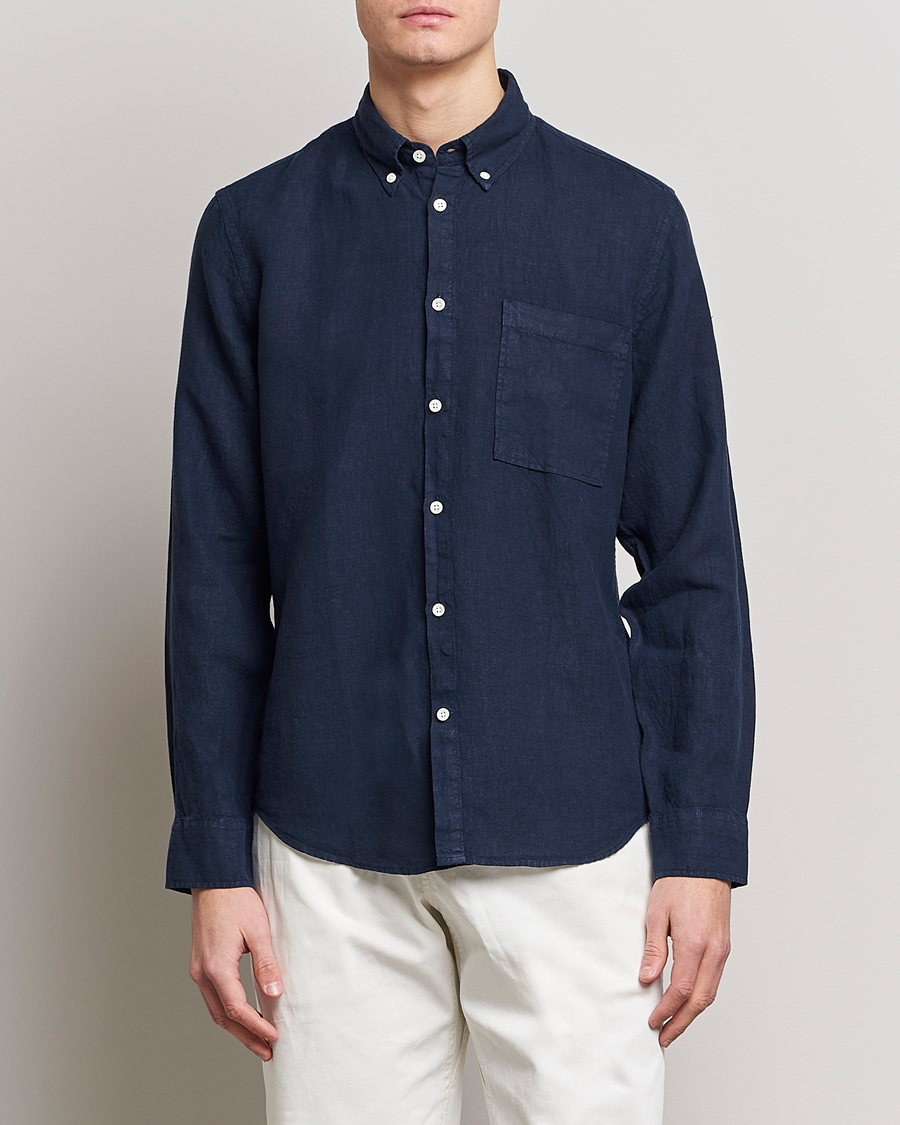 Herr | NN07 | NN07 | Arne Linen Shirt Navy Blue
