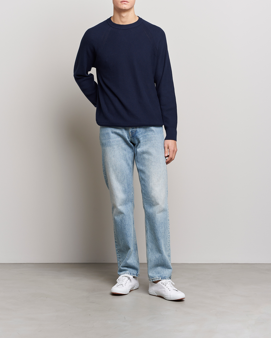 Herr | Tröjor | NN07 | Brandon Cotton Knitted Sweater Navy Blue