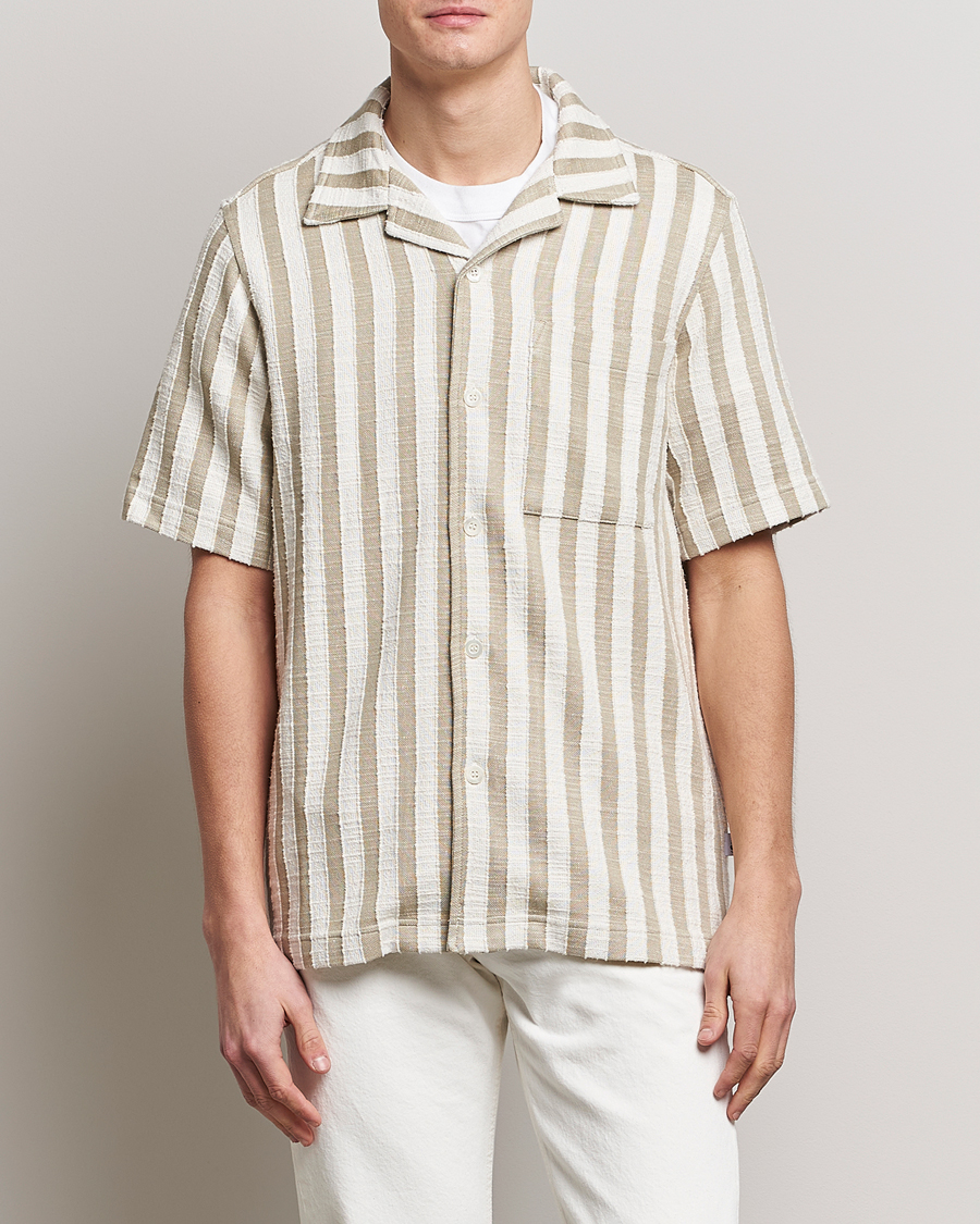 Herr |  | NN07 | Julio Knitted Striped Resort Collar Shirt Green/White