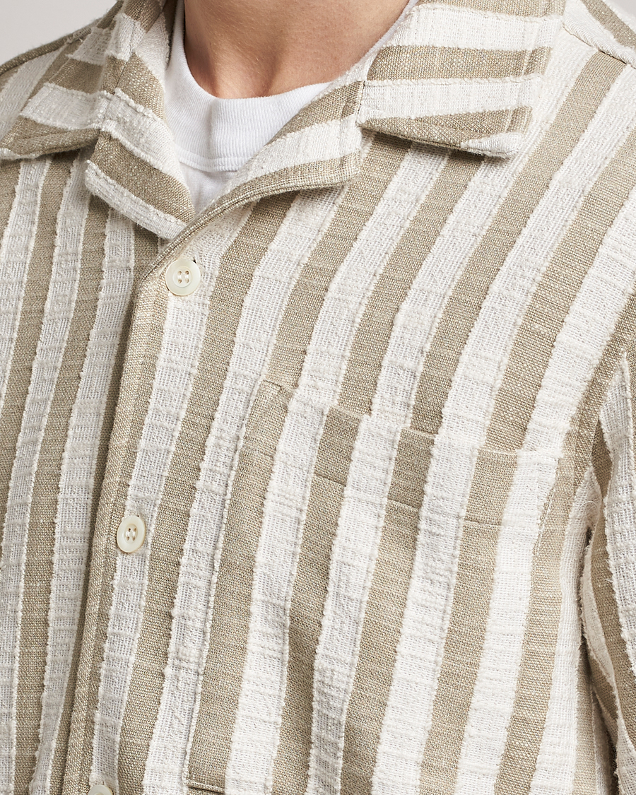 Herr | Skjortor | NN07 | Julio Knitted Striped Resort Collar Shirt Green/White