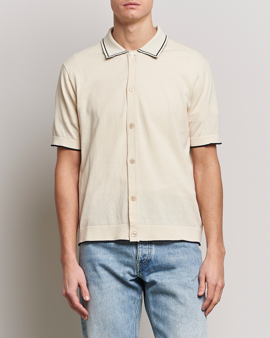 Herr | Kortärmade skjortor | NN07 | Nolan Knitted Short Sleeve Shirt Ecru