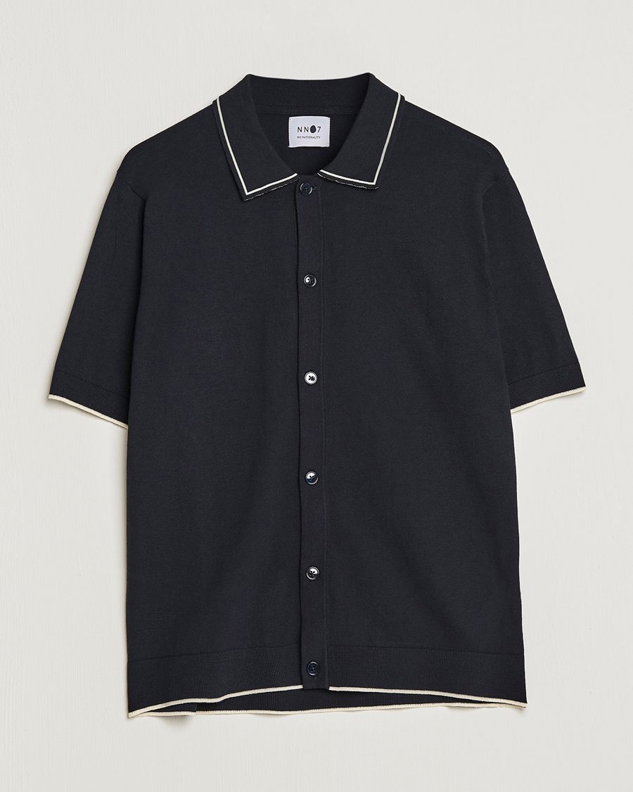 Herr | Skjortor | NN07 | Nolan Knitted Short Sleeve Shirt Navy Blue