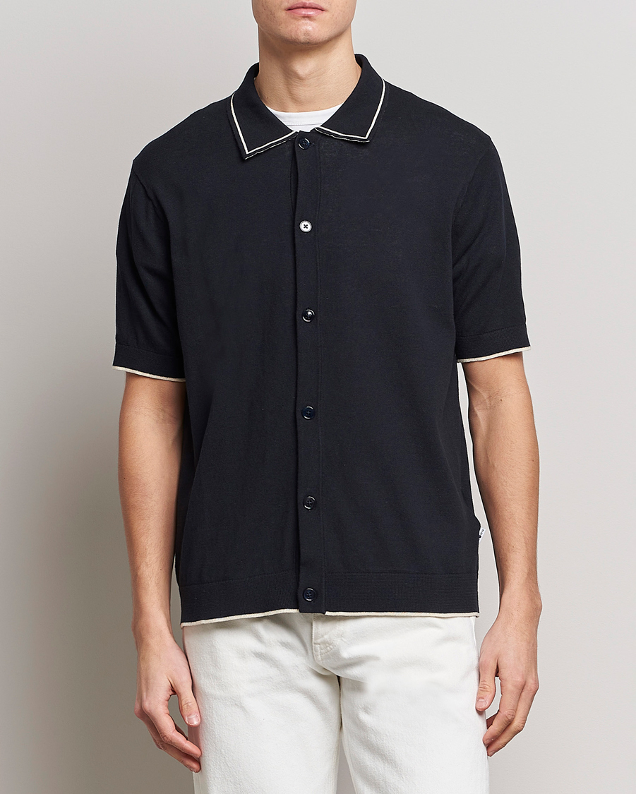 Herr | Skjortor | NN07 | Nolan Knitted Short Sleeve Shirt Navy Blue