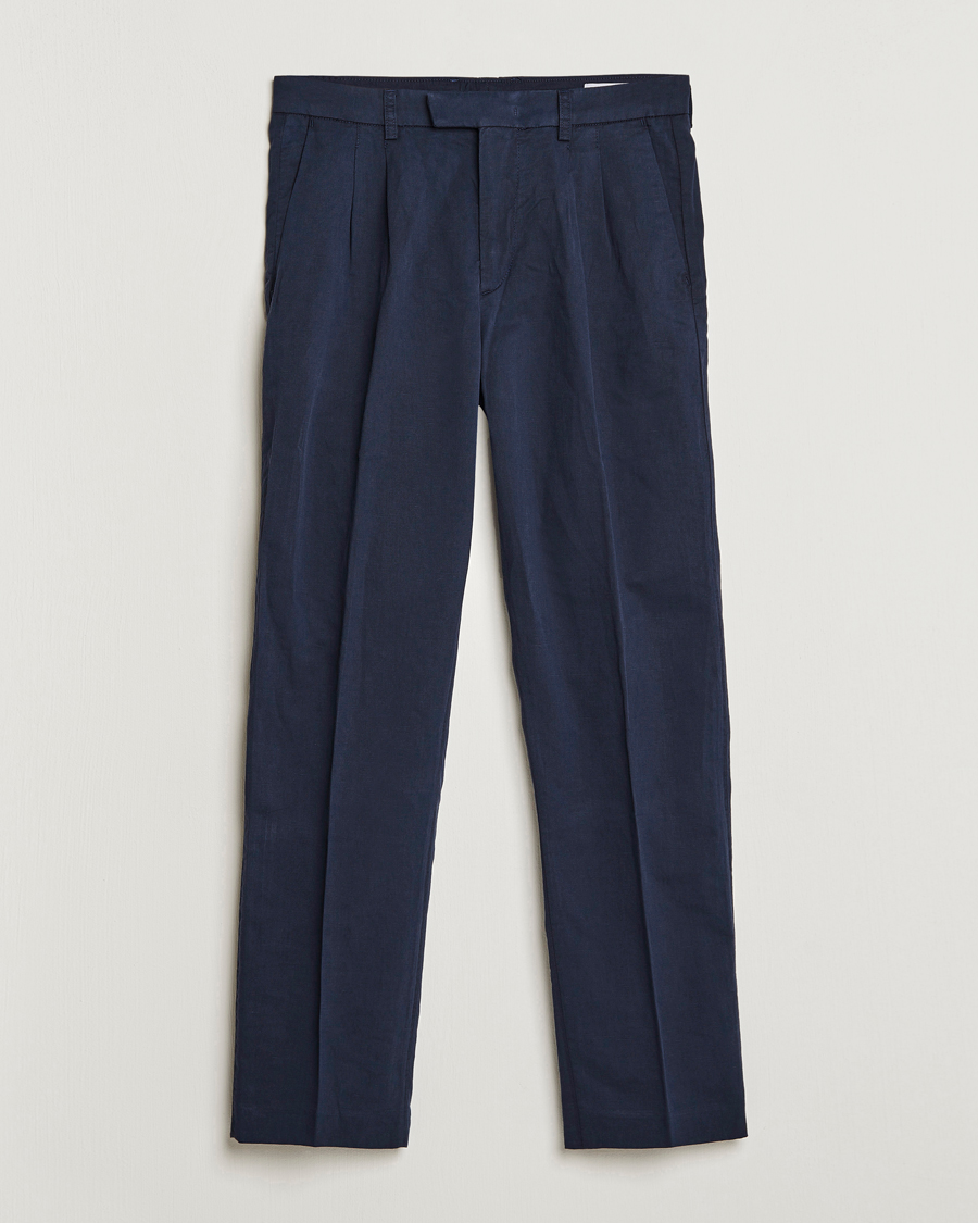 Herr | Byxor | NN07 | Fritz Pleated Trousers Navy Blue