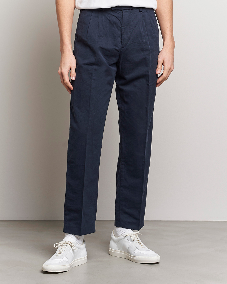 Herr | Byxor | NN07 | Fritz Pleated Trousers Navy Blue