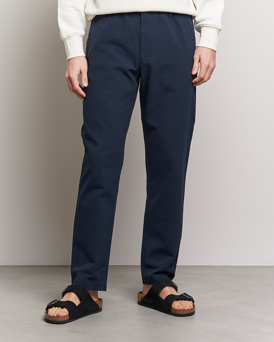 Herr | Byxor | NN07 | Theodore Seersucker Pants Navy Blue