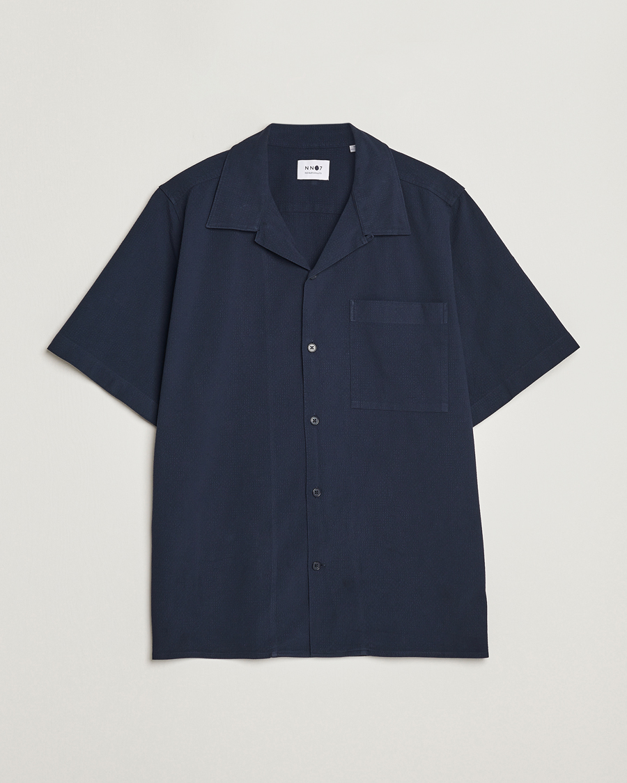 Herr | Skjortor | NN07 | Julio Seersucker Short Sleeve Shirt Navy Blue