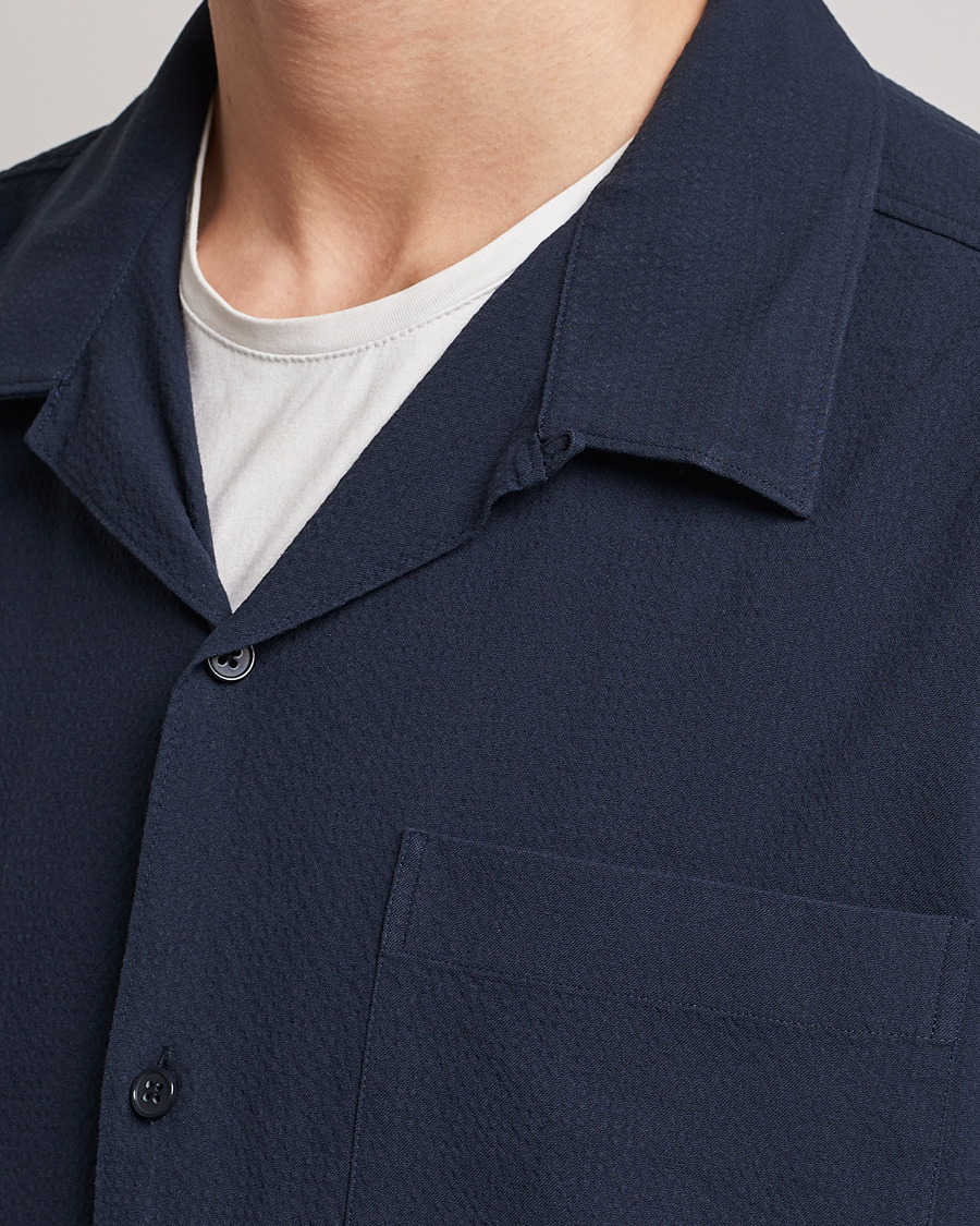 Herr | Skjortor | NN07 | Julio Seersucker Short Sleeve Shirt Navy Blue