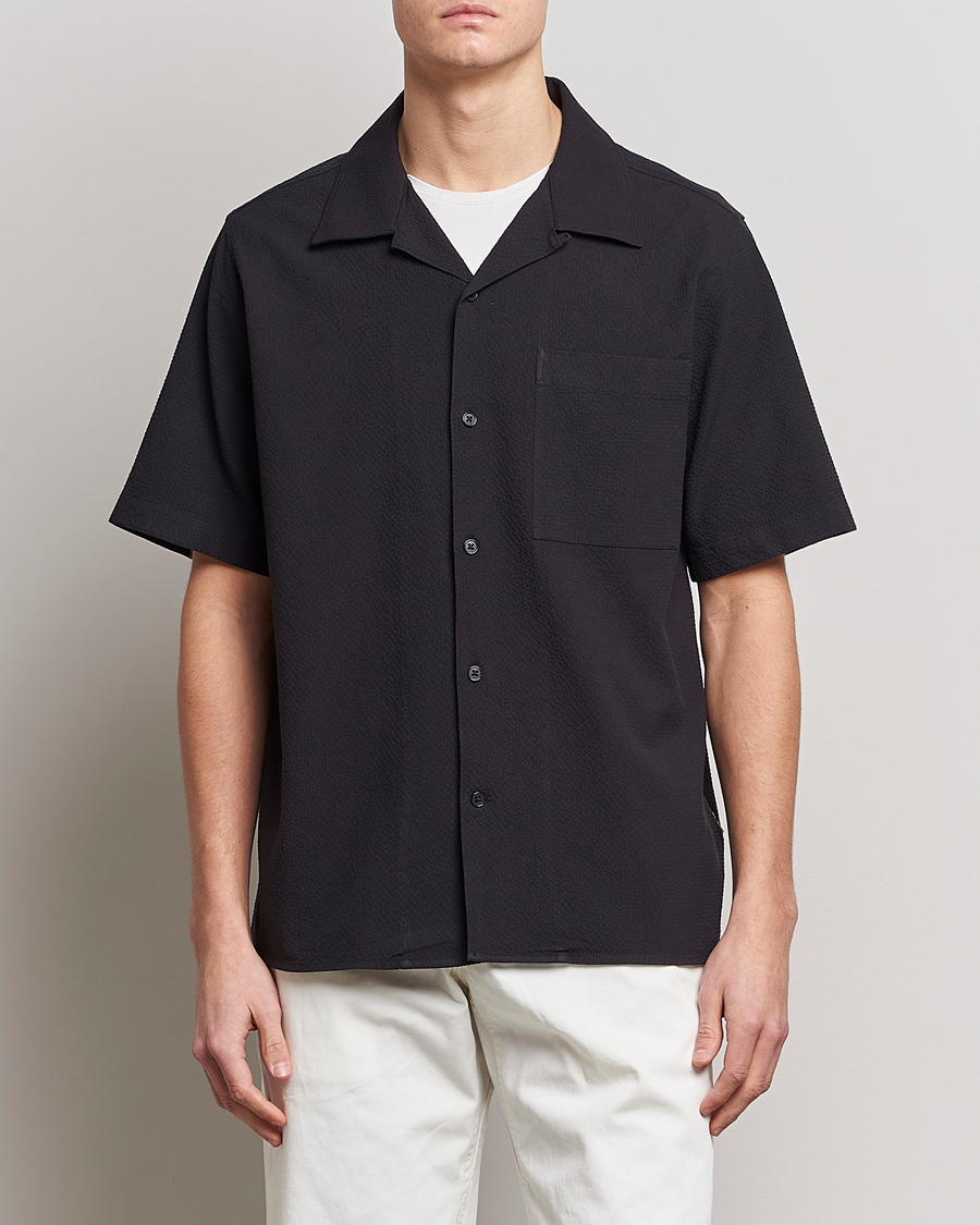 Herre | NN07 | NN07 | Julio Seersucker Short Sleeve Shirt Black