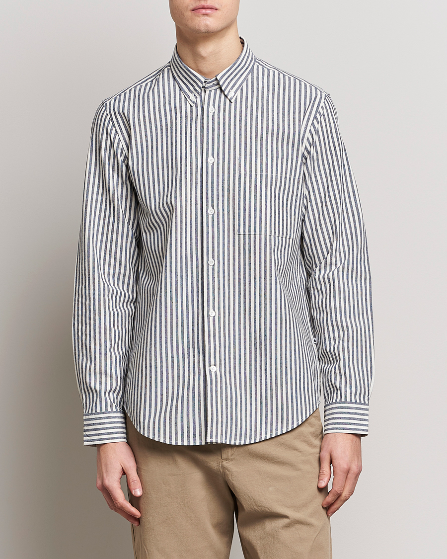Herr | Skjortor | NN07 | Arne Creppe Striped Shirt Navy/White