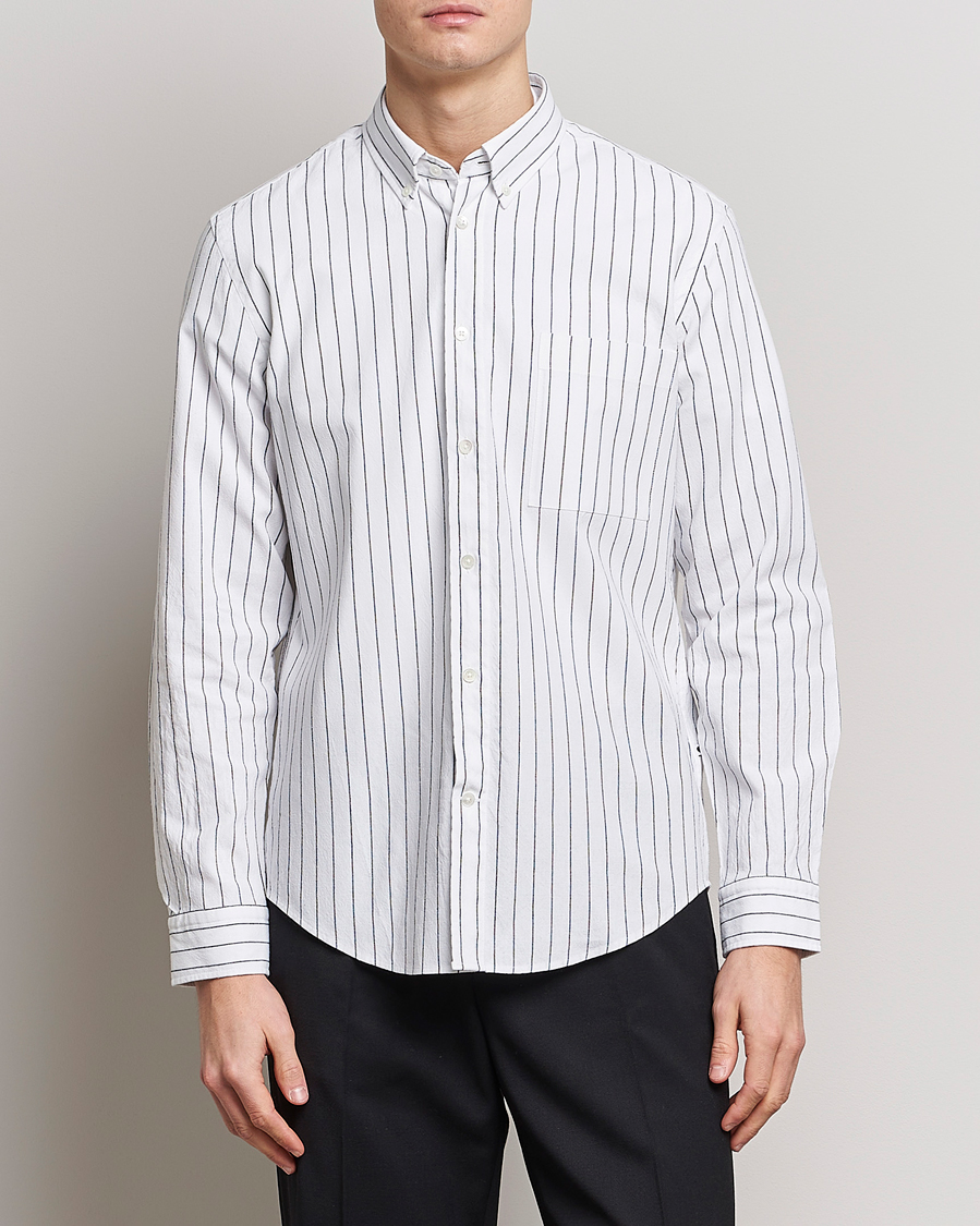 Herr | Skjortor | NN07 | Arne Creppe Striped Shirt Black/White